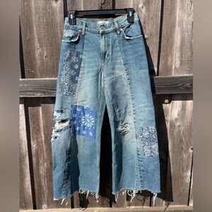 Free People Patchwork Wide Leg Cropped Jeans
